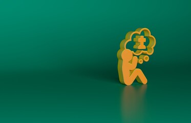Orange Man graves funeral sorrow icon isolated on green background. The emotion of grief, sadness, sorrow, death. Minimalism concept. 3D render illustration
