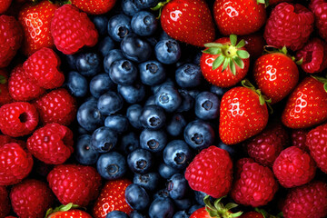 colorful assortment of freshly picked organic berries, Generative AI - obrazy, fototapety, plakaty