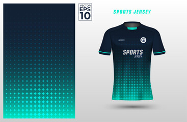 T-shirt sport design template for soccer jersey with halftone background. Sport uniform in front view. Tshirt mock up for sport club. Vector Illustration - obrazy, fototapety, plakaty