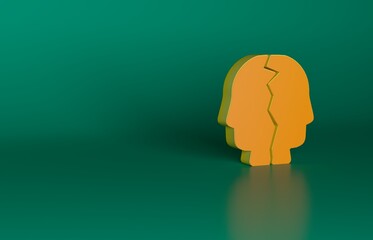 Orange Bipolar disorder icon isolated on green background. Minimalism concept. 3D render illustration