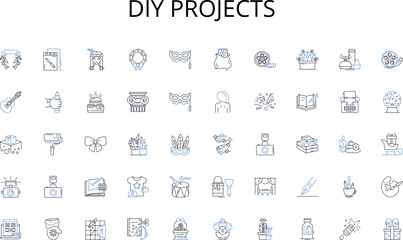 DIY projects line icons collection. teamwork, alliance, synergize, collaboration, unity, joint venture, cooperation vector and linear illustration. alignment,associates,unison outline signs set