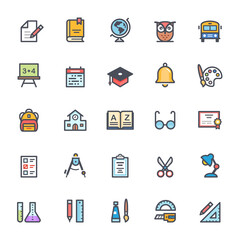 Icon set - school and education full color outline stroke
