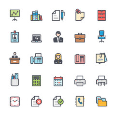 Icon set - office and stationary full color outline stroke