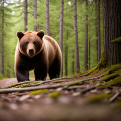 Brown bear in the forest. Generative AI