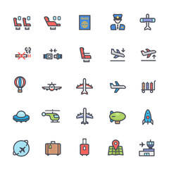 Icon set - airplane and airport full color