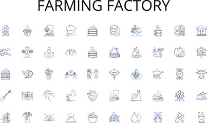 Farming factory line icons collection. Productivity, Workflow, Focus, Time-management, Automation, Prioritization, Multitasking vector and linear illustration. Organization,Deadlines,Distractions