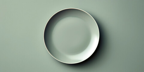 pefect empty plate on flat sage green background, Generative AI