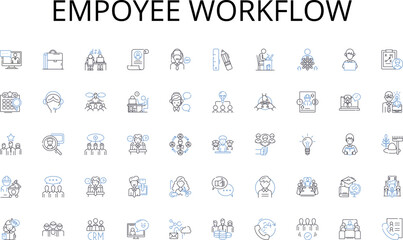 Empoyee workflow line icons collection. roductivity, Streamlining, Effectiveness, Optimization, Organization, Maximization, Improvement vector and linear illustration. Time-management, Precision