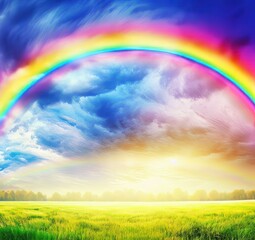 Plakat rainbow over green field