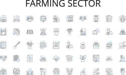 Farming sector line icons collection. Connection, Dialogue, Interaction, Collaboration, Exchange, Expression, Integration vector and linear illustration. Understanding,Unity,Diversity outline signs