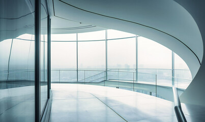 Fototapeta premium top of a modern white building with a walkway and windows