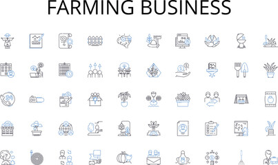 Farming business line icons collection. Expression, Creativity, Imagination, Artistry, Communication, Inspiration, Linguistics vector and linear illustration. Persuasion,Narration,Exploration outline