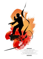 Young male karate warrior. Sport background ready for poster or banner, vector.