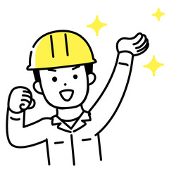 かわいい人物のイラストシリーズ _ 男性の作業員 _ 持ち上げる　