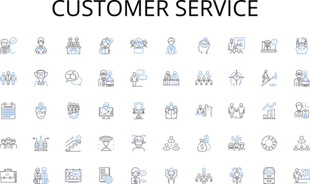 Customer service line icons collection. Adventure, Amusement, Camping, Cycling, Dancing, Exercise, Fishing vector and linear illustration. Gaming,Hiking,Hunting outline signs set