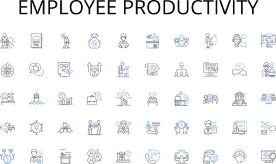 Employee productivity line icons collection. Flavorful, Nourishing, Homemade, Wholesome, Comforting, Fresh, Savory vector and linear illustration. Traditional,Hearty,Rustic outline signs set