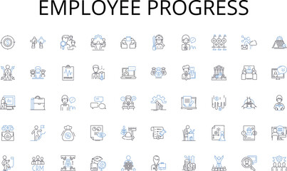 Employee progress line icons collection. Extraction, Analysis, Patterns, Insights, Algorithms, Clustering, Classification vector and linear illustration. Prediction,Regression,Association outline