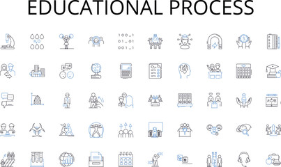 Fototapeta na wymiar Educational process line icons collection. teamwork, synergy, coordination, communication, productivity, planning, brainstorming vector and linear illustration. cohesion,alignment,delegation outline