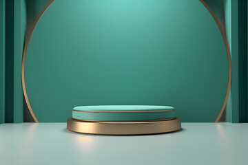 Green gold Mockup podium on geometric luxury background, Product presentation, stage pedestal or platform by AI Generative