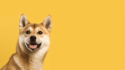 portrait of a Shiba dog, yellow background