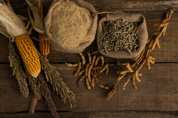 bags with balanced food for animals