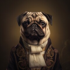 Headshot portrait of a majestic powerful pug dog