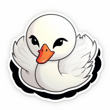 A cute chibi Mute Swan sticker with a white background, radiating adorable and lovable vibes. The chibi Mute Swan is depicted in a small and super deformed style, cute duck sticker, Generative AI