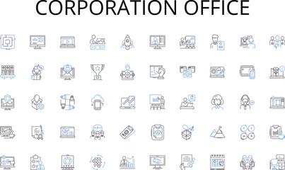 Corporation office line icons collection. Display, Screens, Interface, Data, Information, Graphics, Visuals vector and linear illustration. Monitor,Dashboard,Analytics outline signs set