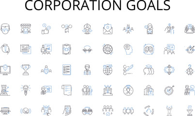 Corporation goals line icons collection. Attitudes, Conformity, Persuasion, Prejudice, Stereotypes, Self-esteem, Empathy vector and linear illustration. Aggression,Altruism,Cognition outline signs set
