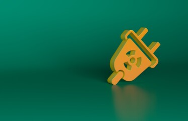 Orange Radiation electrical plug icon isolated on green background. Nuclear energy. Minimalism concept. 3D render illustration