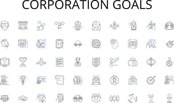 Corporation goals line icons collection. Attitudes, Conformity, Persuasion, Prejudice, Stereotypes, Self-esteem, Empathy vector and linear illustration. Aggression,Altruism,Cognition outline signs set