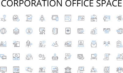 Corporation office space line icons collection. Forecast, Revenue, Pipeline, Conversion, Target, Increase, Pipeline stage vector and linear illustration. Timeline,Growth,Sales funnel outline signs set