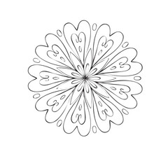 Isolated floral pattern. Black and white vector illustration for coloring book. Also suitable for logo design.