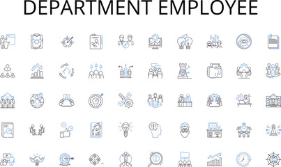 Department employee line icons collection. Painting, Drawing, Sculpture, Photography, Printmaking, Design, Abstract vector and linear illustration. Realism,Expressionism,Impressionism outline signs