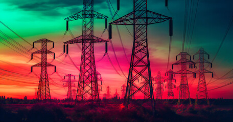 Naklejka premium an image is shown of a group of electricity pylons