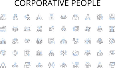 Corporative people line icons collection. Valuation, Assessment, Estimation, Evaluation, Appraisement, Inspection, Rating vector and linear illustration. Calculation,Pricing,Grading outline signs set