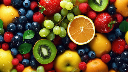 Juicy fruits top view background. Generative Ai