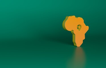 Orange Map of Africa icon isolated on green background. Minimalism concept. 3D render illustration - obrazy, fototapety, plakaty