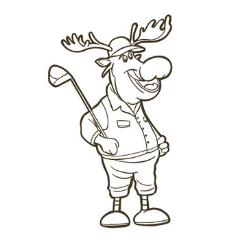 sport funny animal  moose playing golf