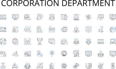 Corporation department line icons collection. pace, audio, conversations, community, communication, connection, voice vector and linear illustration. rooms, chat, nerking outline signs set