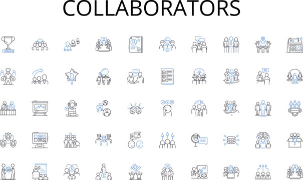 Collaborators line icons collection. Communication, Interaction, Conversation, Exchange, Understanding, Discourse, Language vector and linear illustration. Expression,Verbalize,Speak outline signs set