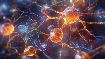 Conceptual illustration of neuron cells, close-up, Generative Ai