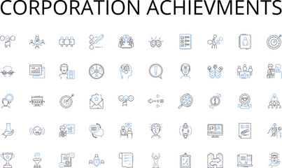 Corporation achievments line icons collection. Disruption, Creativity, Invention, Progress, Adaptation, Evolution, Transformation vector and linear illustration. Breakthrough,Exploration,Ingenuity