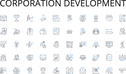 Corporation development line icons collection. Employment, Career, Occupation, Labor, Income, Professionalism, Responsibility vector and linear illustration. Vocation,Ambition,Commute outline signs