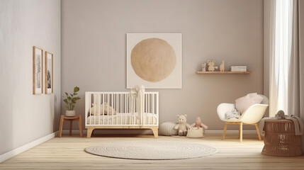 Modern minimalist nursery room in scandinavian style. Generative Ai