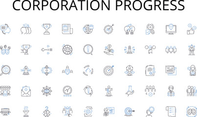 Corporation progress line icons collection. ollaboration, Teamwork, Cooperation, Partnership, Unity, Alliance, Synergy vector and linear illustration. Cohesion, Harmony, Jointly outline signs set