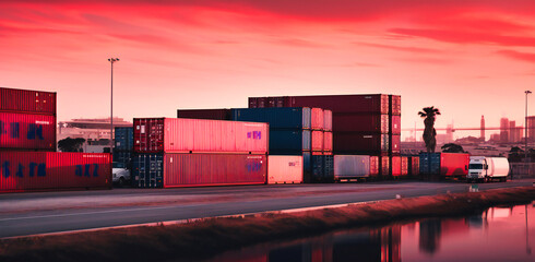 freight industry shipping containers and a truck