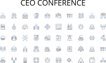 Ceo conference line icons collection. Relaxation, Adventure, Escape, Rejuvenation, Freedom, Exploration, Anticipation vector and linear illustration. Self-care,Excitement,Unwind outline signs set