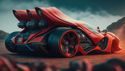 Fototapeta na wymiar Futuristic red car Generative AI
