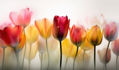  a group of red and yellow tulips with a white background.  generative ai